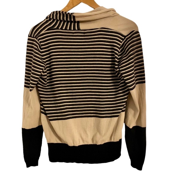 Max Edition Women’s Sweater Medium Black Beige Striped Long Sleeve Open Top - Picture 4 of 4